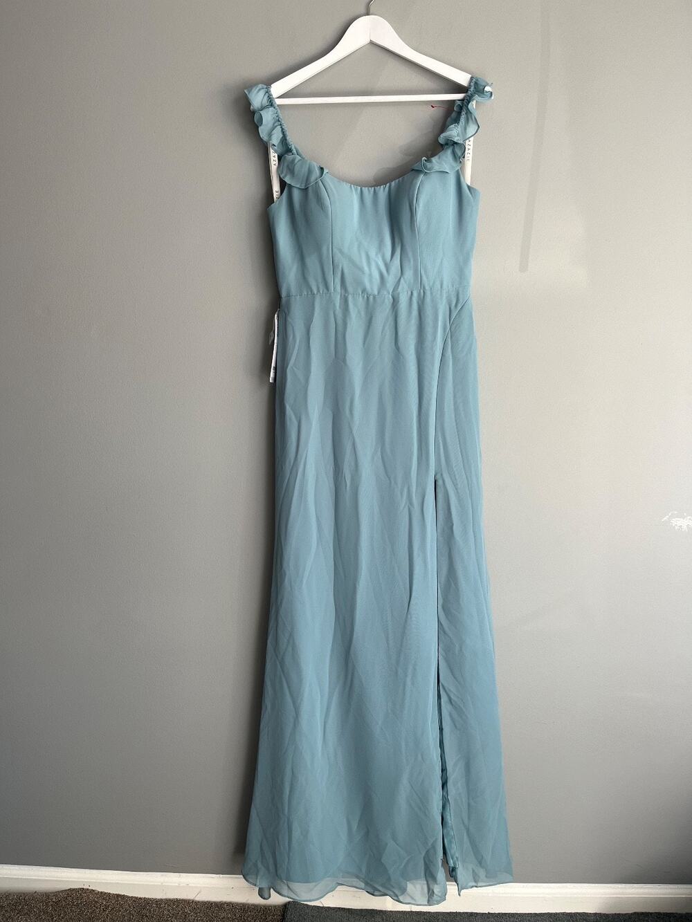 Azazie NWT Women's Callie Chiffon Bridesmaid Dress Moody Blue Size 10 Maxi Slit